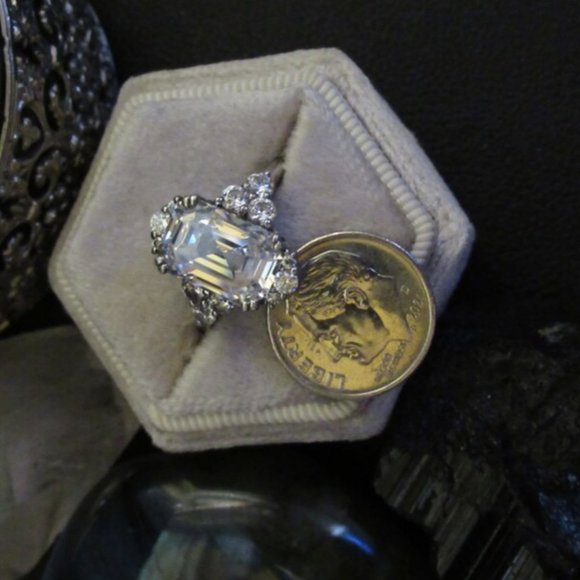 EMERALD Cut Art Deco Ring | Large Fine Fashion Ring | Cocktail, Anniversary - Picture 9 of 14